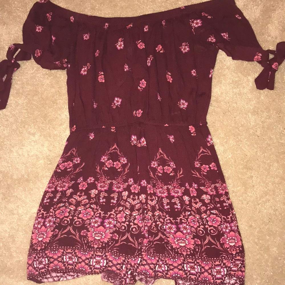 Maroon and pink floral romper